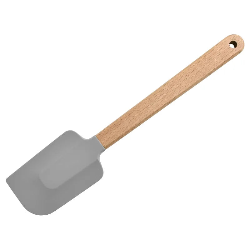 Premium 2-Piece White Silicone Spatula Set with Wooden Handle - Non-Stick Baking Tool for Perfect Cakes, Pastries, and Chocolate Mixing