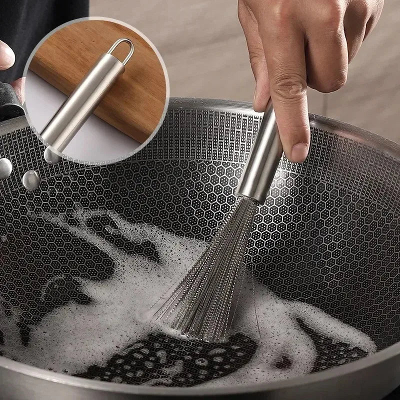 Ultimate Stainless Steel Kitchen Scrubber with Long Handle - Rust-Resistant Cleaning Brush for Pots and Utensils