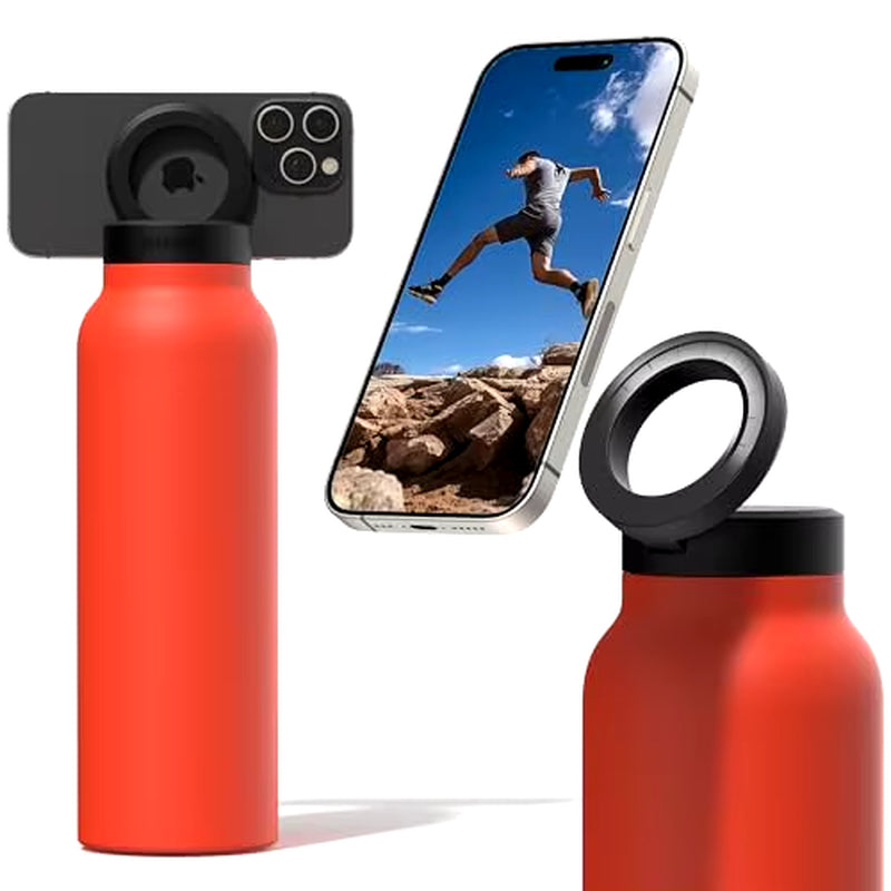 Magnetic Insulated Water Bottle with Phone Holder - Stainless Steel Convenience!