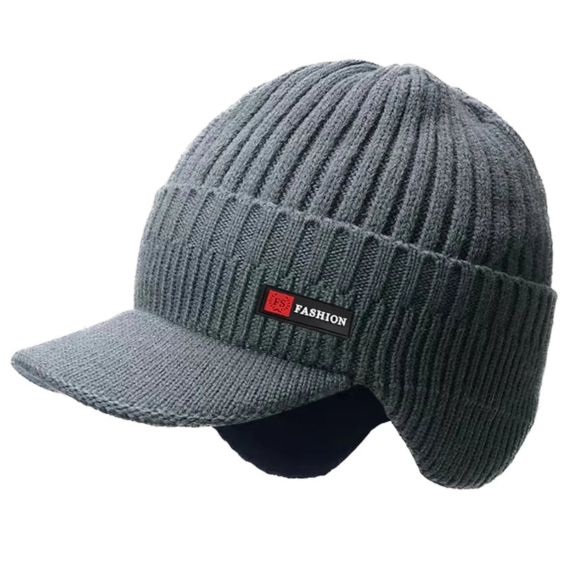 New Winter Men's Hat โ Outdoor Ear Protection Warm Knitted Cap with Windproof Visor, Thick Bicycle Scarf Cap for Men