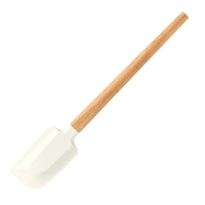 Premium 2-Piece White Silicone Spatula Set with Wooden Handle - Non-Stick Baking Tool for Perfect Cakes, Pastries, and Chocolate Mixing