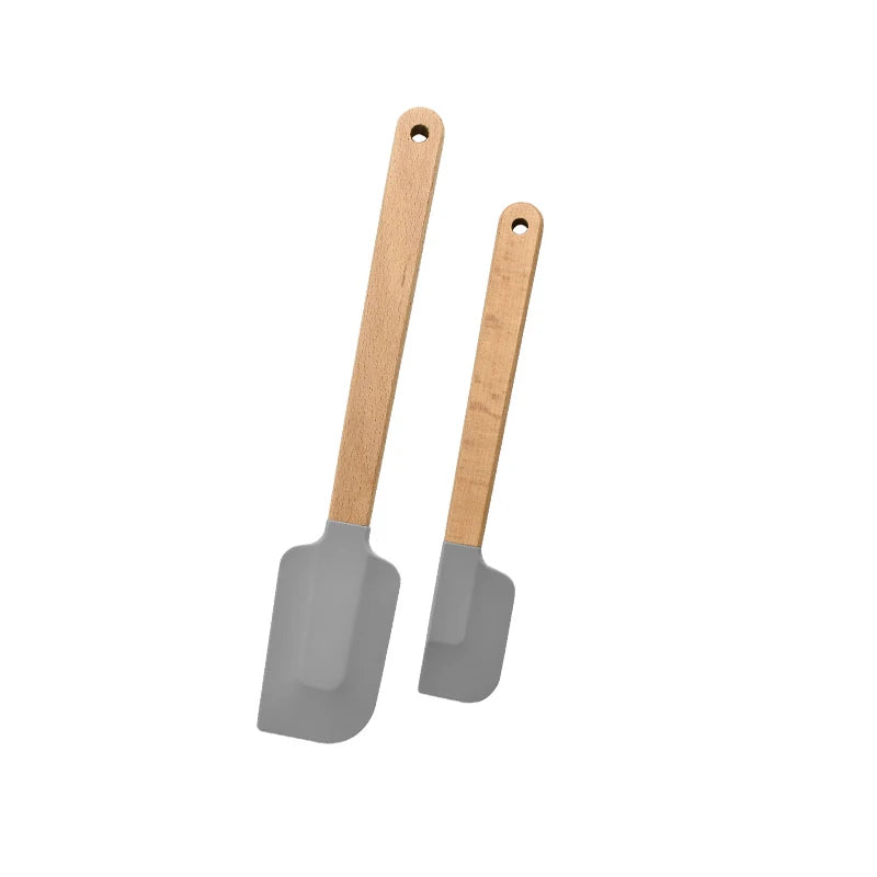 Premium 2-Piece White Silicone Spatula Set with Wooden Handle - Non-Stick Baking Tool for Perfect Cakes, Pastries, and Chocolate Mixing
