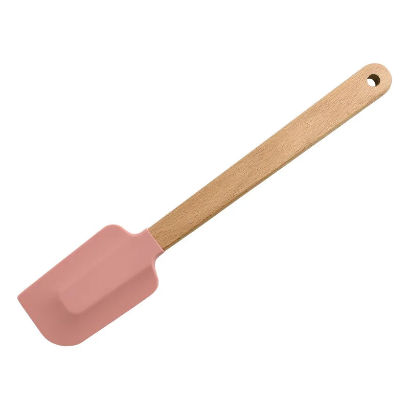 Premium 2-Piece White Silicone Spatula Set with Wooden Handle - Non-Stick Baking Tool for Perfect Cakes, Pastries, and Chocolate Mixing