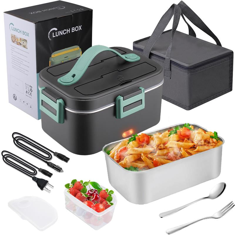 Electric Lunch Box for Adults, 1.8L Heated Lunch Box Portable Food Warmer Lunch Box for Work/Men/Car/Truck with 304 Stainless Steel Container Fork & Spoon, 110V/12V/24V