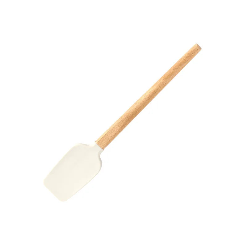 Premium 2-Piece White Silicone Spatula Set with Wooden Handle - Non-Stick Baking Tool for Perfect Cakes, Pastries, and Chocolate Mixing