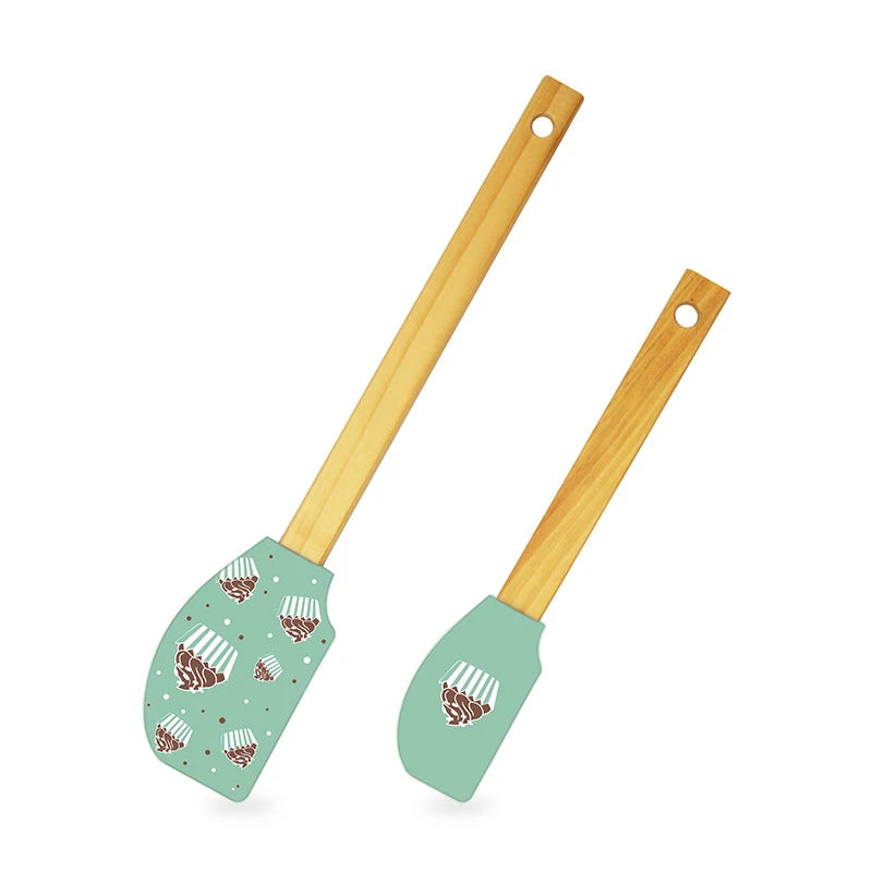 Premium 2-Piece White Silicone Spatula Set with Wooden Handle - Non-Stick Baking Tool for Perfect Cakes, Pastries, and Chocolate Mixing