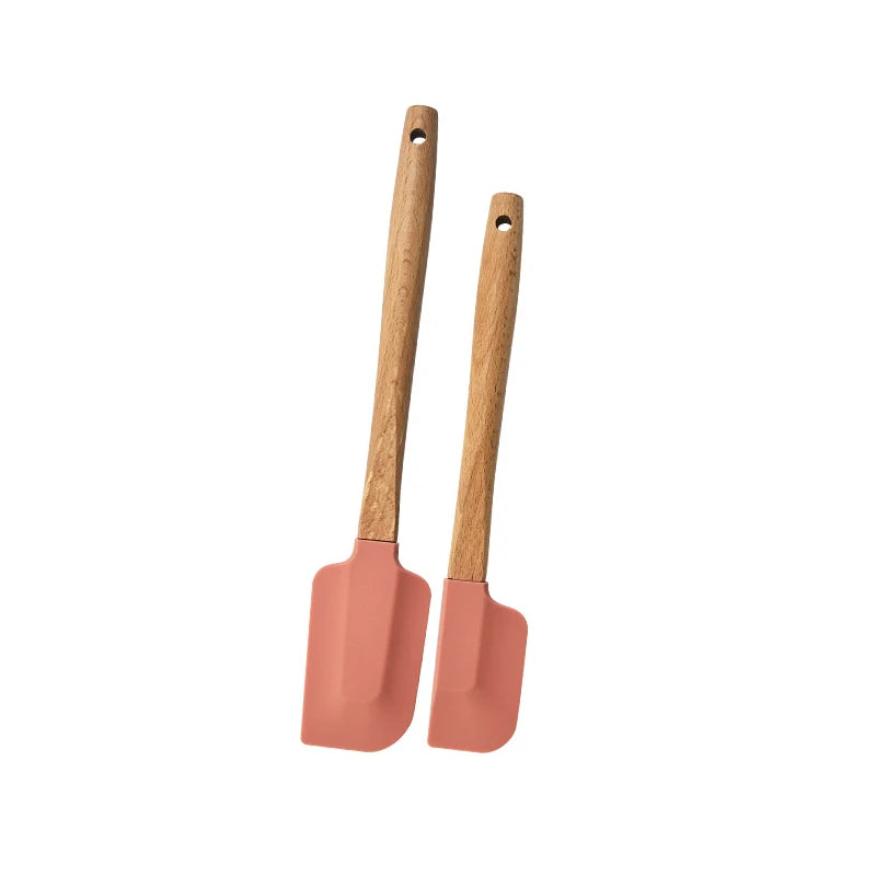 Premium 2-Piece White Silicone Spatula Set with Wooden Handle - Non-Stick Baking Tool for Perfect Cakes, Pastries, and Chocolate Mixing