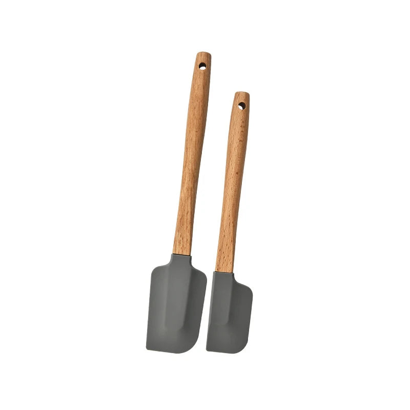 Premium 2-Piece White Silicone Spatula Set with Wooden Handle - Non-Stick Baking Tool for Perfect Cakes, Pastries, and Chocolate Mixing
