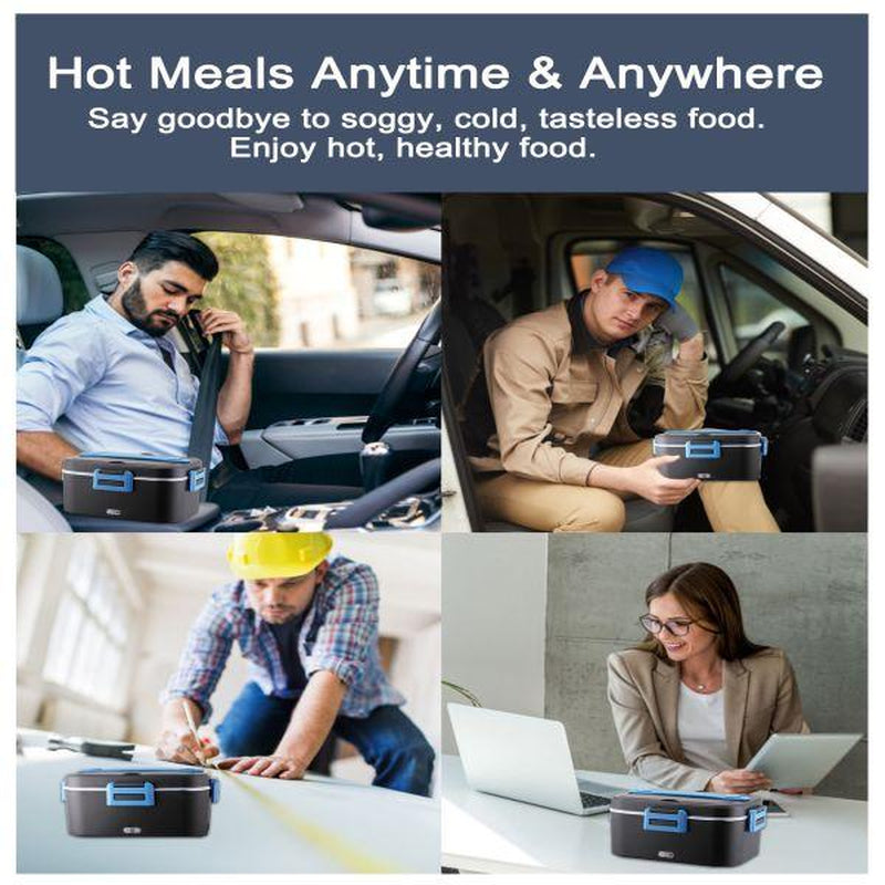 Electric Lunch Box for Adults, 1.8L Heated Lunch Box Portable Food Warmer Lunch Box for Work/Men/Car/Truck with 304 Stainless Steel Container Fork & Spoon, 110V/12V/24V