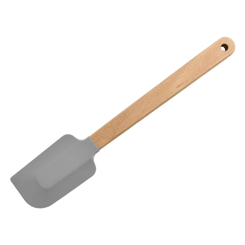 Premium 2-Piece White Silicone Spatula Set with Wooden Handle - Non-Stick Baking Tool for Perfect Cakes, Pastries, and Chocolate Mixing