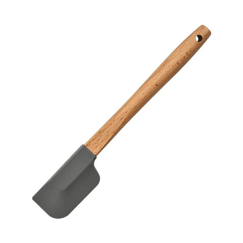 Premium 2-Piece White Silicone Spatula Set with Wooden Handle - Non-Stick Baking Tool for Perfect Cakes, Pastries, and Chocolate Mixing