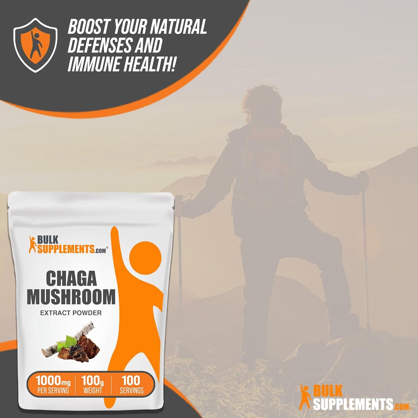Bulksupplements.Com Chaga Mushroom Extract Powder - Chaga Extract, Chaga Mushrooms Powder - for Immune Support, Gluten Free - 1000Mg per Serving, 250G (8.8 Oz) (Pack of 1)