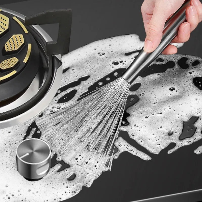 Ultimate Stainless Steel Kitchen Scrubber with Long Handle - Rust-Resistant Cleaning Brush for Pots and Utensils