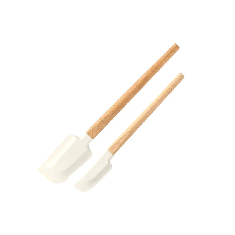 Premium 2-Piece White Silicone Spatula Set with Wooden Handle - Non-Stick Baking Tool for Perfect Cakes, Pastries, and Chocolate Mixing