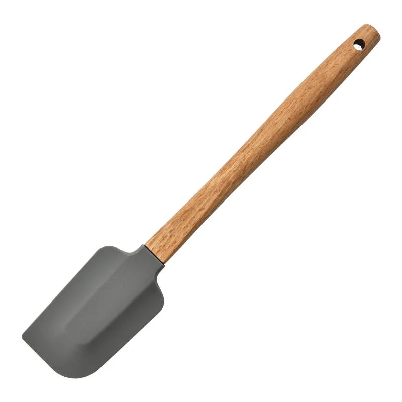 Premium 2-Piece White Silicone Spatula Set with Wooden Handle - Non-Stick Baking Tool for Perfect Cakes, Pastries, and Chocolate Mixing