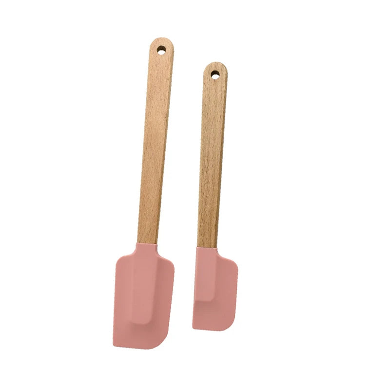 Premium 2-Piece White Silicone Spatula Set with Wooden Handle - Non-Stick Baking Tool for Perfect Cakes, Pastries, and Chocolate Mixing