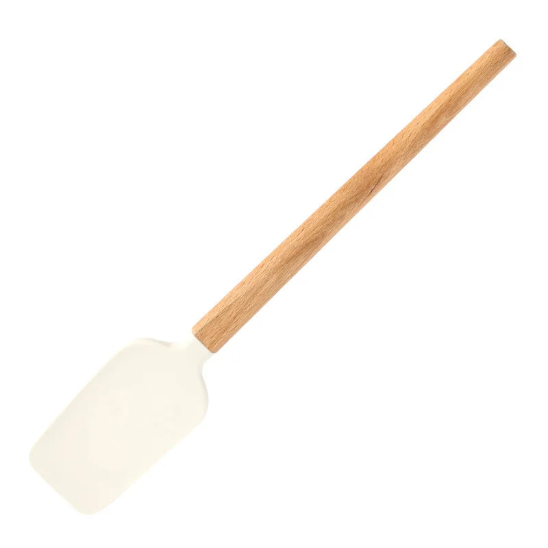 Premium 2-Piece White Silicone Spatula Set with Wooden Handle - Non-Stick Baking Tool for Perfect Cakes, Pastries, and Chocolate Mixing