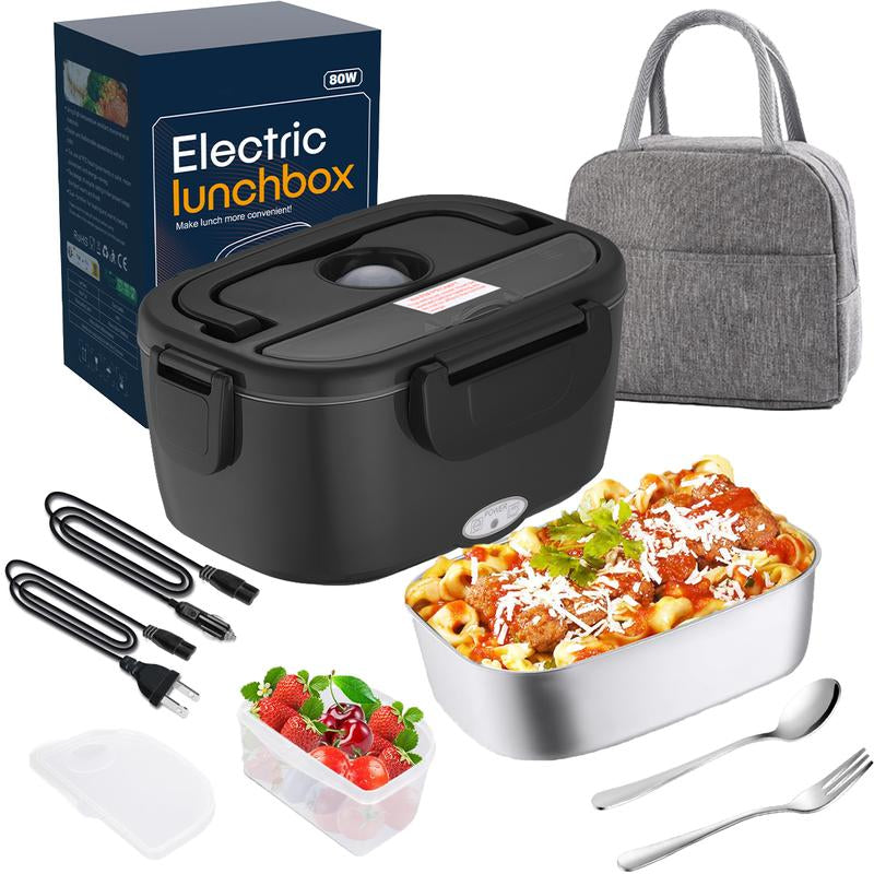 Electric Lunch Box for Adults, 1.8L Heated Lunch Box Portable Food Warmer Lunch Box for Work/Men/Car/Truck with 304 Stainless Steel Container Fork & Spoon, 110V/12V/24V