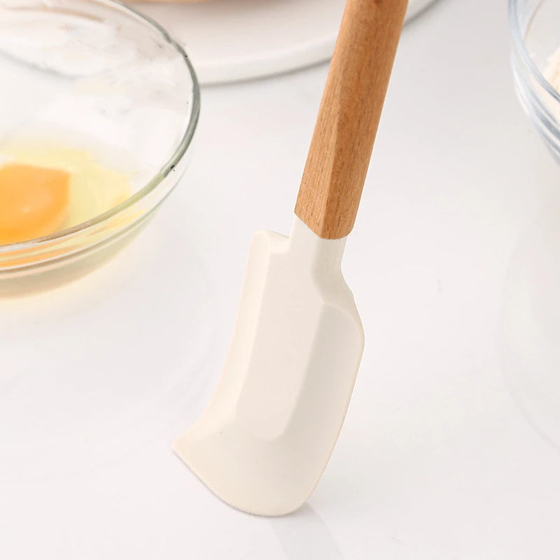 Premium 2-Piece White Silicone Spatula Set with Wooden Handle - Non-Stick Baking Tool for Perfect Cakes, Pastries, and Chocolate Mixing