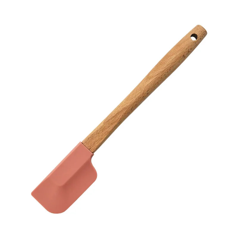 Premium 2-Piece White Silicone Spatula Set with Wooden Handle - Non-Stick Baking Tool for Perfect Cakes, Pastries, and Chocolate Mixing