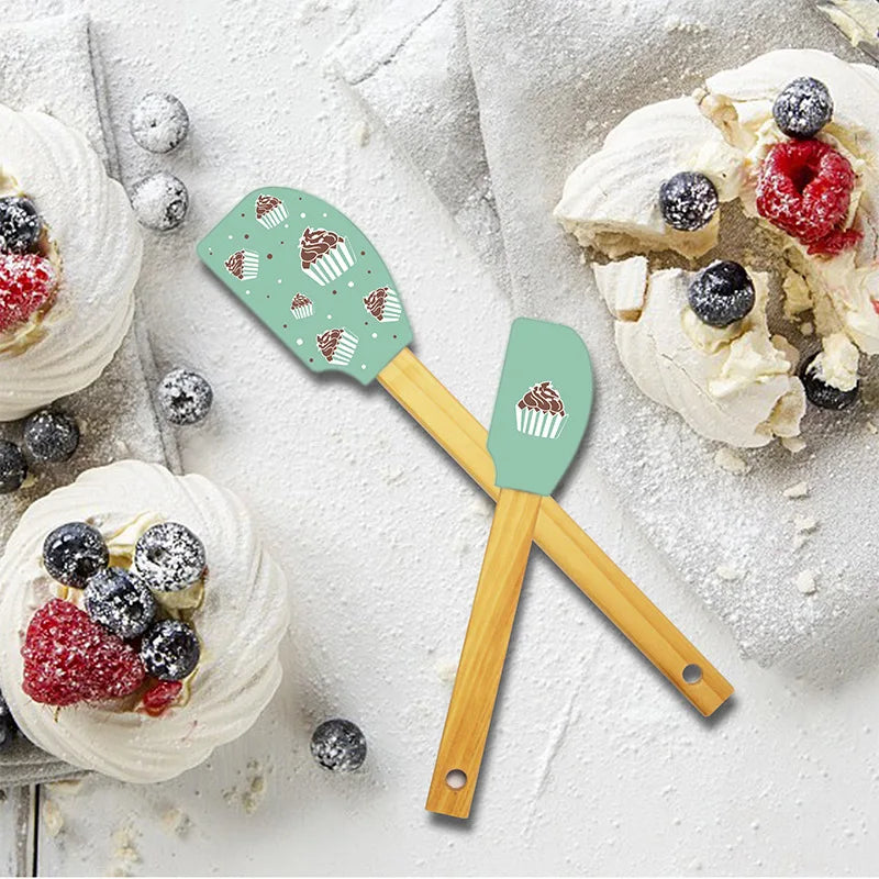 Premium 2-Piece White Silicone Spatula Set with Wooden Handle - Non-Stick Baking Tool for Perfect Cakes, Pastries, and Chocolate Mixing