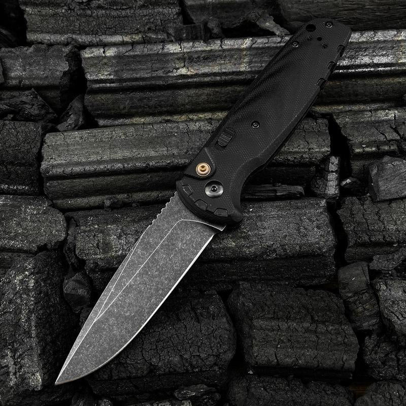 4300BK-02 CLA Folding Pocket Knife 3.4" Cpm-Magnacut Stainless Steel Black DLC Battlewash Plain Blade, G10 Handles with Pocket Clip Outdoor Hunting Survival Knife Hiking Self Defense Tactical Knife Camping Fishing Tools EDC Knife