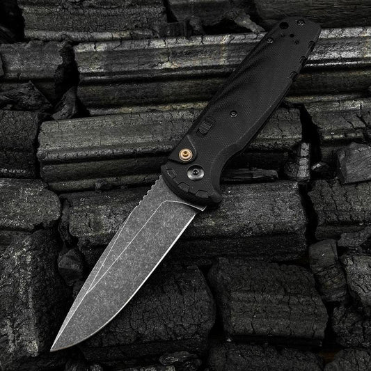 4300BK-02 CLA Folding Pocket Knife 3.4" Cpm-Magnacut Stainless Steel Black DLC Battlewash Plain Blade, G10 Handles with Pocket Clip Outdoor Hunting Survival Knife Hiking Self Defense Tactical Knife Camping Fishing Tools EDC Knife