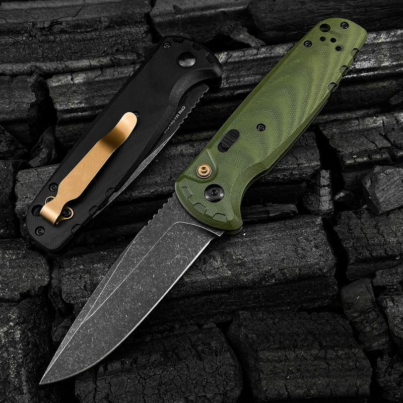 4300BK-02 CLA Folding Pocket Knife 3.4" Cpm-Magnacut Stainless Steel Black DLC Battlewash Plain Blade, G10 Handles with Pocket Clip Outdoor Hunting Survival Knife Hiking Self Defense Tactical Knife Camping Fishing Tools EDC Knife