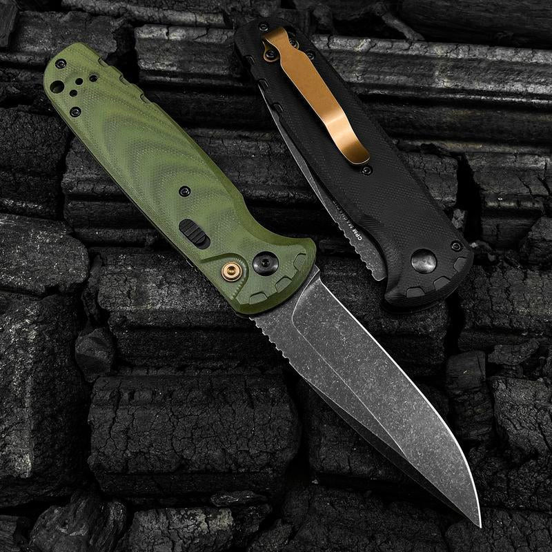 4300BK-02 CLA Folding Pocket Knife 3.4" Cpm-Magnacut Stainless Steel Black DLC Battlewash Plain Blade, G10 Handles with Pocket Clip Outdoor Hunting Survival Knife Hiking Self Defense Tactical Knife Camping Fishing Tools EDC Knife