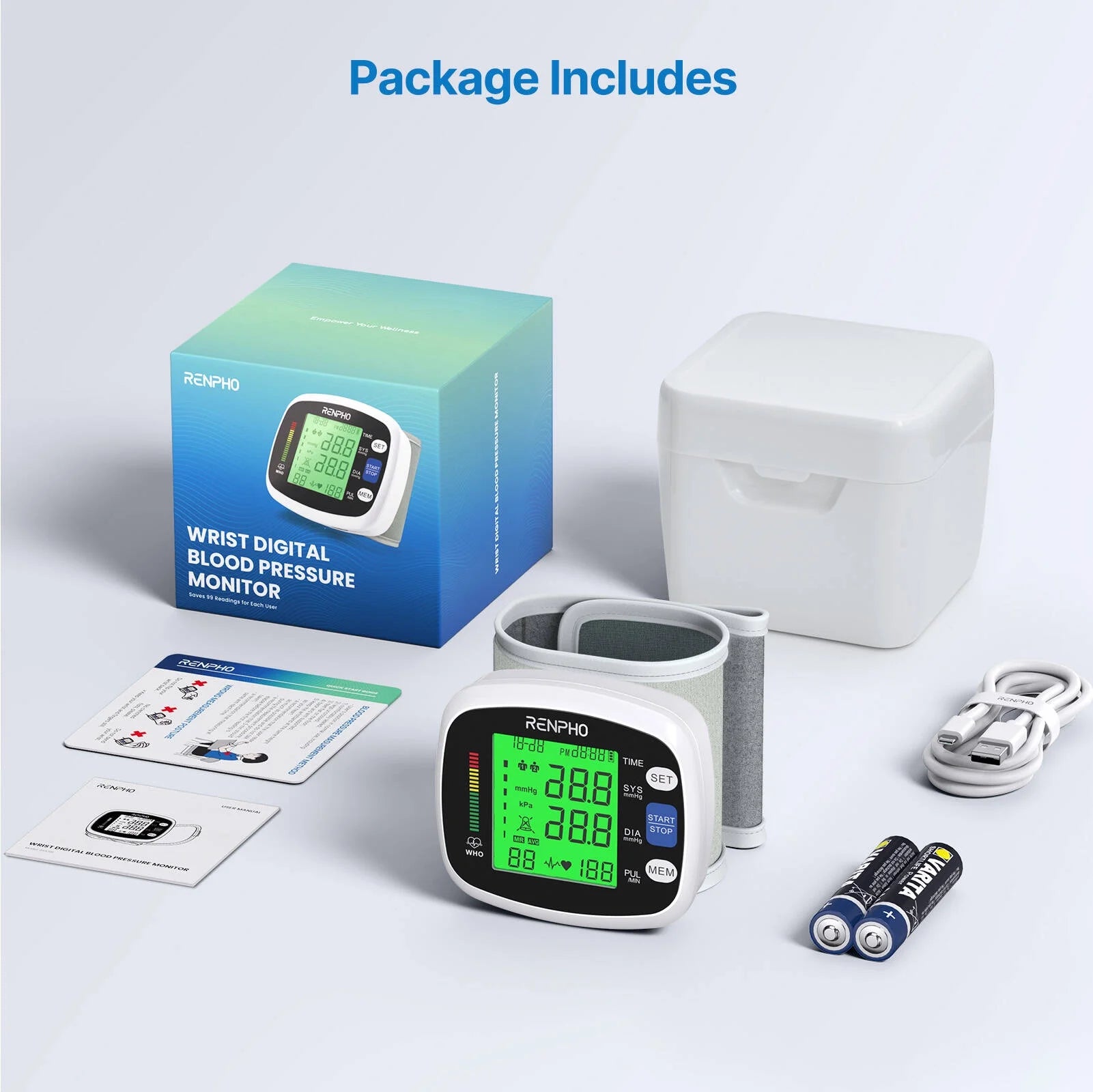 Wrist Blood Pressure Monitor for Home Use, Automatic BP Machine with Large LCD Display, Adjustable Wrist Blood Pressure Cuff, 198 Memory Storage for 2 Users with Carrying Case