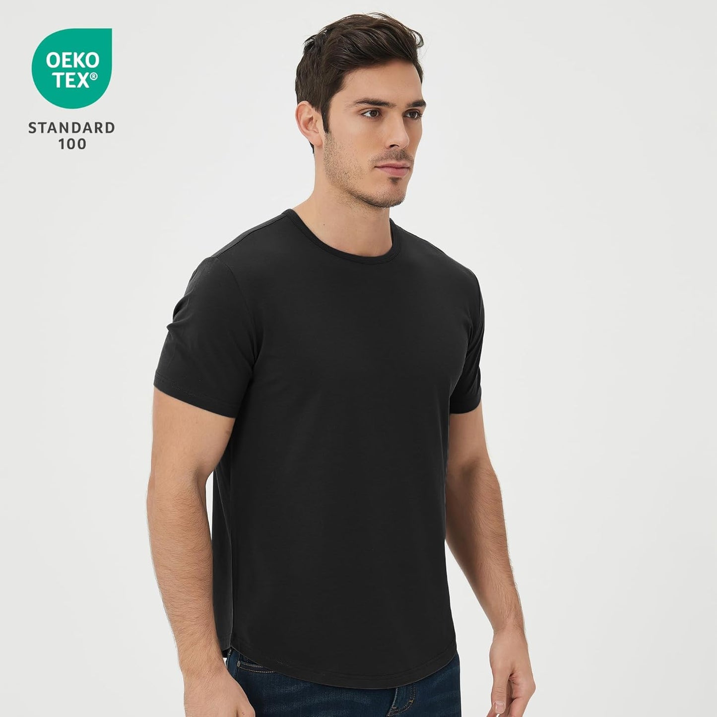 Netdraw Men'S Ultra-Soft Bamboo Viscose T-Shirt, Curved Hem Lightweight Cooling Cotton Blend Casual Tee
