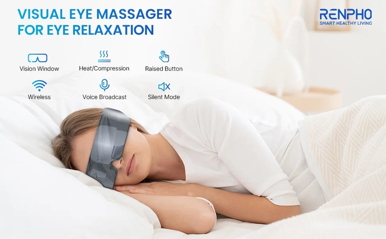 Heated Eye Massager Ture View Adaptive Temple Massage for Eye Relax, Improve Eye Blood Circulation