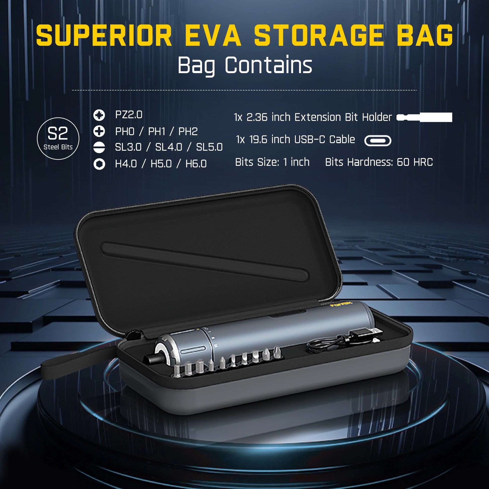 S1 Ace 3.7V Cordless Screwdriver: 6 N.M Torque, LED Light, 1/4" Hex Chuck, EVA Bag. Ideal for Furniture, AC, Desktop Repairs.