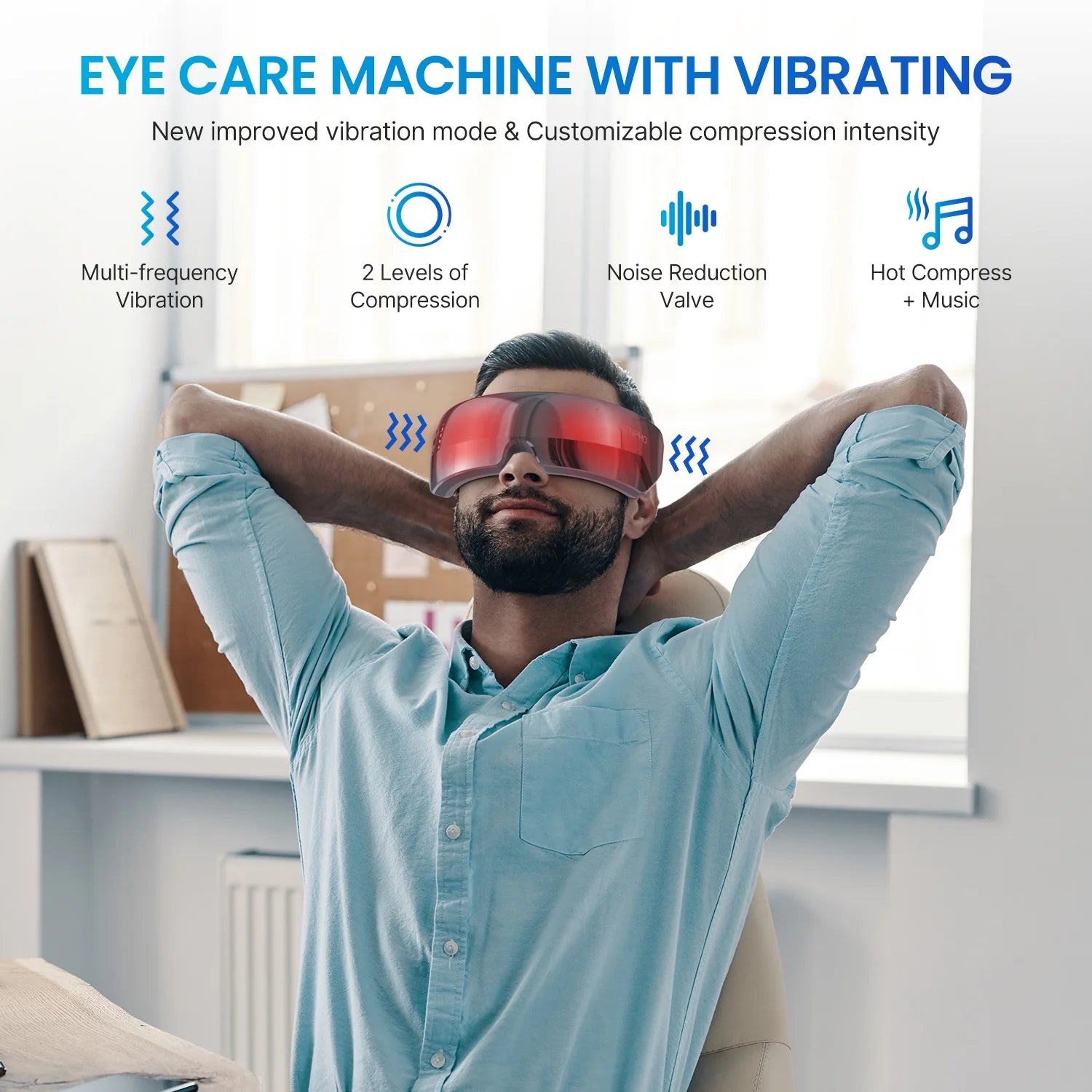 Heated Eye Massager Ture View Adaptive Temple Massage for Eye Relax, Improve Eye Blood Circulation