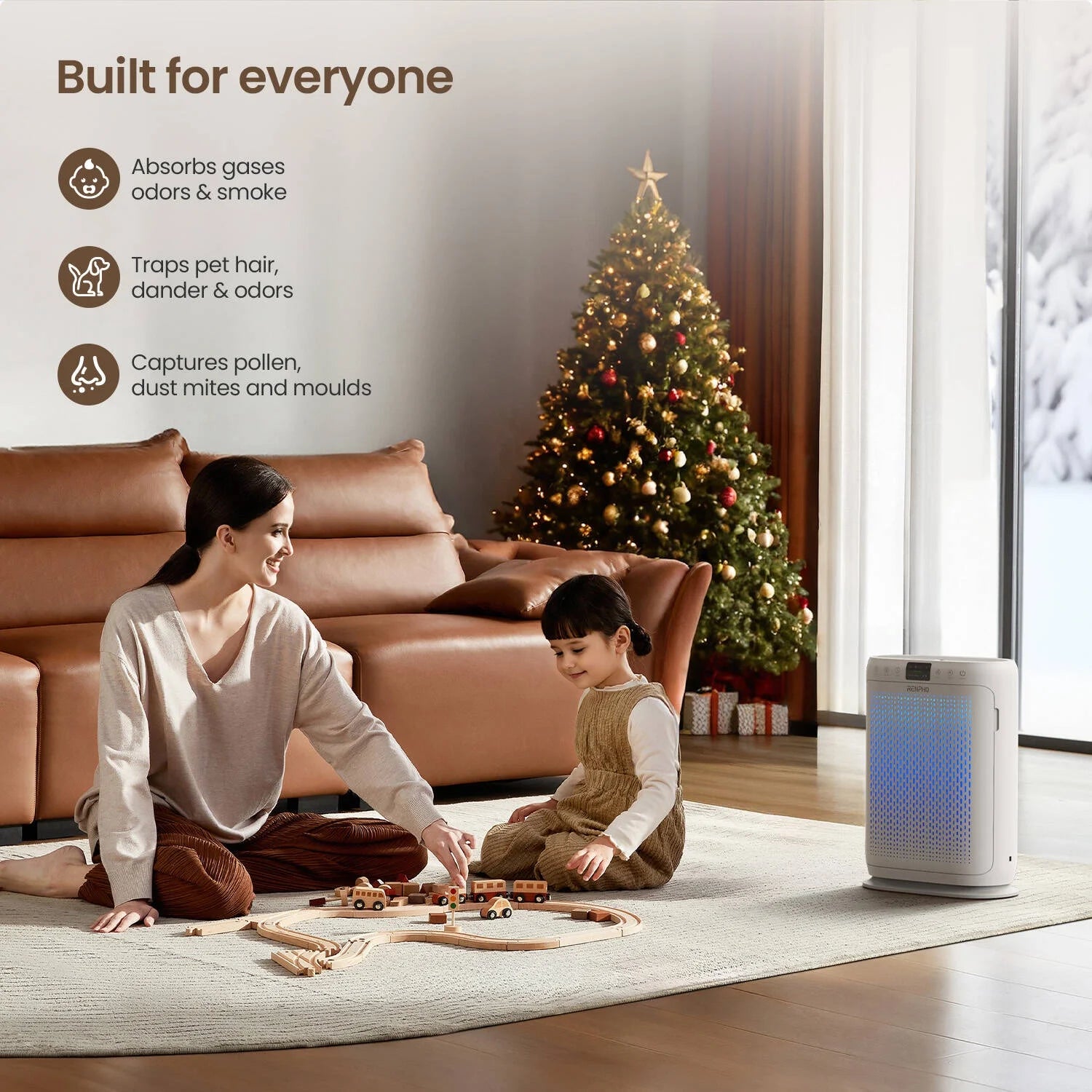 Air Purifier for Large Room up to 2000 Sq.Ft, H13 HEPA Smart Air Cleaner with PM2.5 Air Quality Monitor & Auto Mode, Remove 99.97% Home Allergies, Asthma, Odors, Dust, Smoke, Pet Hair