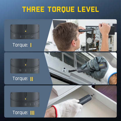 S1 Ace 3.7V Cordless Screwdriver: 6 N.M Torque, LED Light, 1/4" Hex Chuck, EVA Bag. Ideal for Furniture, AC, Desktop Repairs.