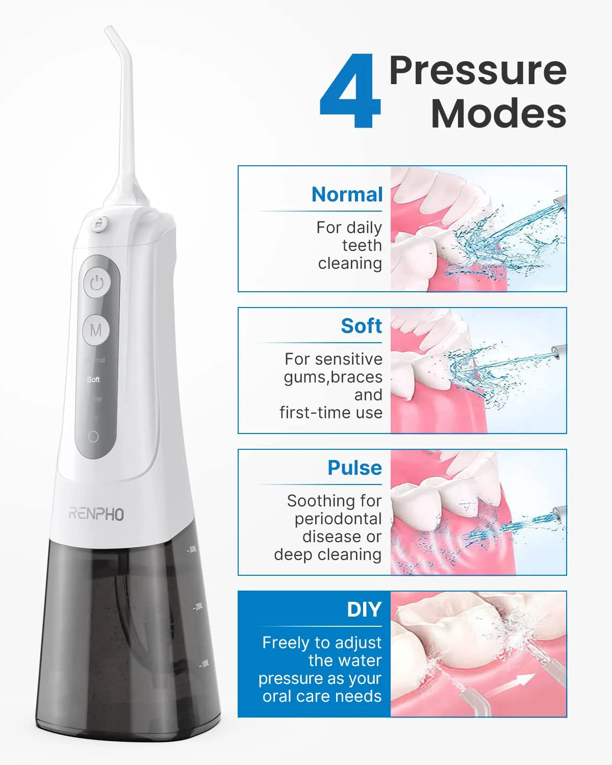Rechargeable Water Flosser Portable Oral Irrigator, Cordless Dental Water Pick, White