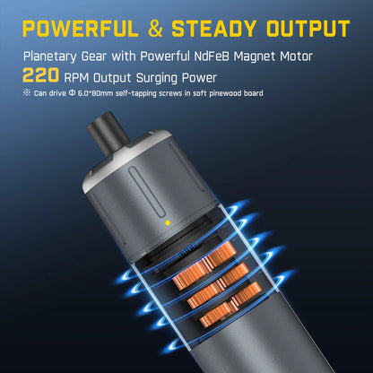 S1 Ace 3.7V Cordless Screwdriver: 6 N.M Torque, LED Light, 1/4" Hex Chuck, EVA Bag. Ideal for Furniture, AC, Desktop Repairs.
