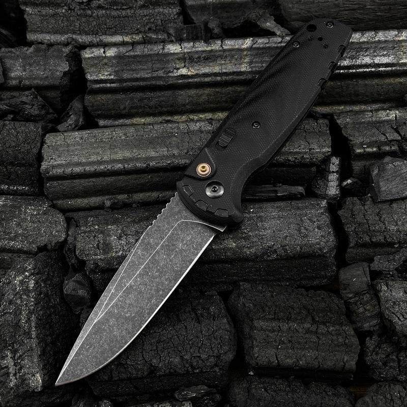 4300BK-02 CLA Folding Pocket Knife 3.4" Cpm-Magnacut Stainless Steel Black DLC Battlewash Plain Blade, G10 Handles with Pocket Clip Outdoor Hunting Survival Knife Hiking Self Defense Tactical Knife Camping Fishing Tools EDC Knife