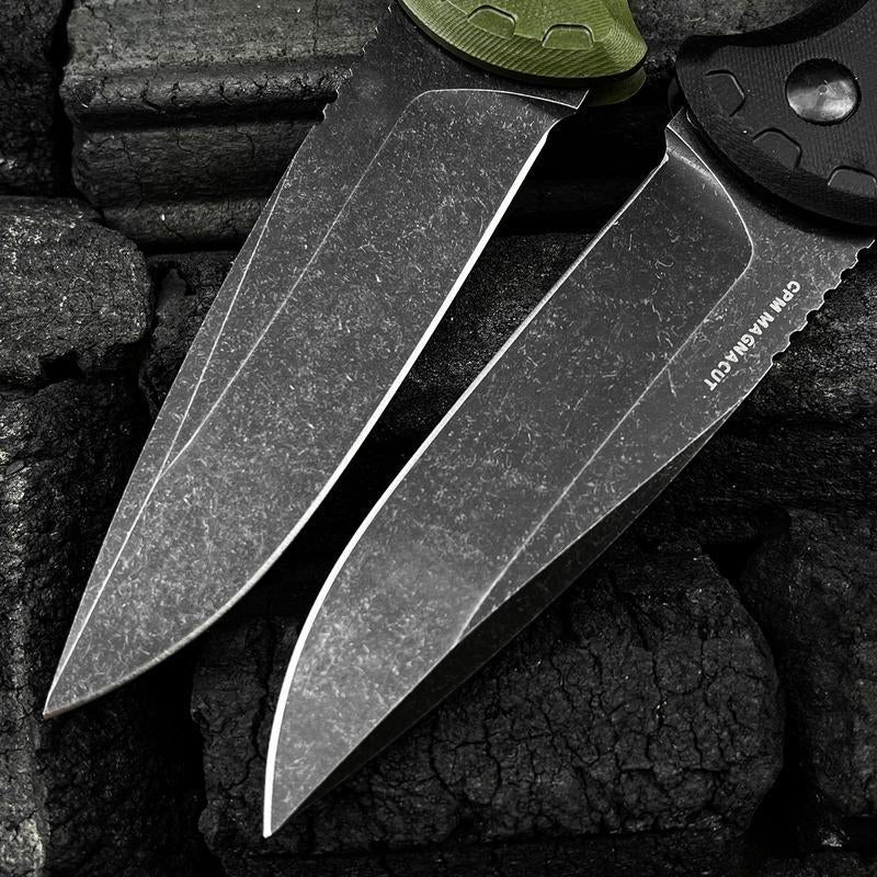 4300BK-02 CLA Folding Pocket Knife 3.4" Cpm-Magnacut Stainless Steel Black DLC Battlewash Plain Blade, G10 Handles with Pocket Clip Outdoor Hunting Survival Knife Hiking Self Defense Tactical Knife Camping Fishing Tools EDC Knife