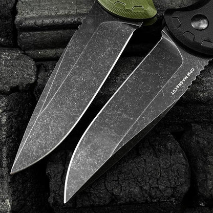 4300BK-02 CLA Folding Pocket Knife 3.4" Cpm-Magnacut Stainless Steel Black DLC Battlewash Plain Blade, G10 Handles with Pocket Clip Outdoor Hunting Survival Knife Hiking Self Defense Tactical Knife Camping Fishing Tools EDC Knife