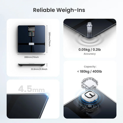 Smart Body Fat Scale with BMI, Muscle Mass, Bluetooth Scale for Body Weight, 13 Metrics with Large VA Display, Support App Connection, FSA HSA Store Eligible