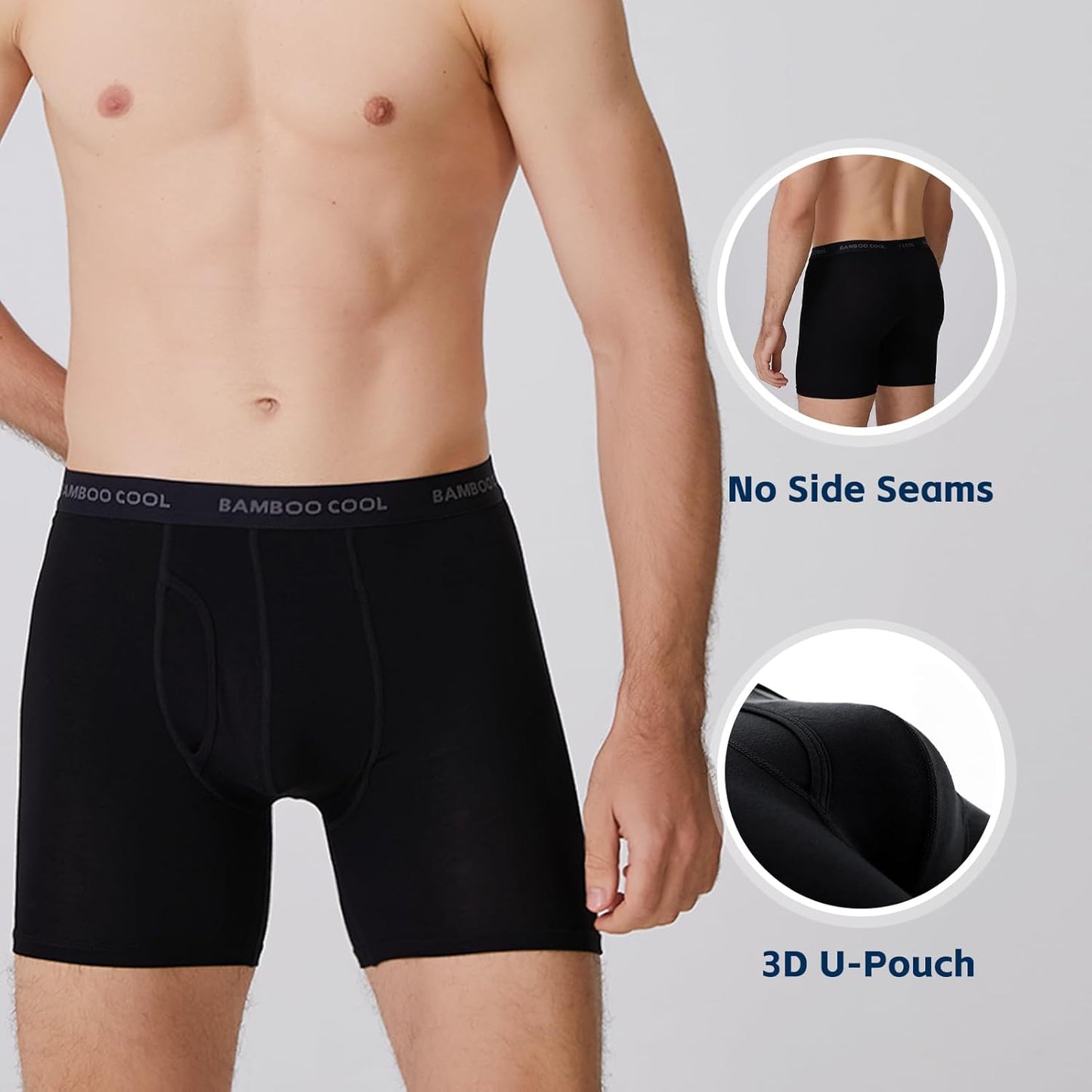 BAMBOO COOL Men'S Ultra Comfortsoft Underwear, Moisture Wicking & Breathable No Ride up Boxer Briefs with Fly, Multipack