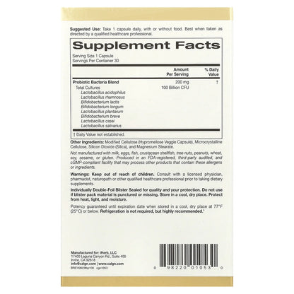Lactobif Probiotics, 100 Bllion CFU, 8 Active & Clinically Researched Probiotic Strains, Soy-Free, Sugar-Free, Vegetarian, Individually Double-Foil Blister Sealed, 30 Veggie Capsules