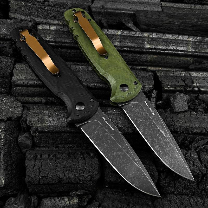 4300BK-02 CLA Folding Pocket Knife 3.4" Cpm-Magnacut Stainless Steel Black DLC Battlewash Plain Blade, G10 Handles with Pocket Clip Outdoor Hunting Survival Knife Hiking Self Defense Tactical Knife Camping Fishing Tools EDC Knife