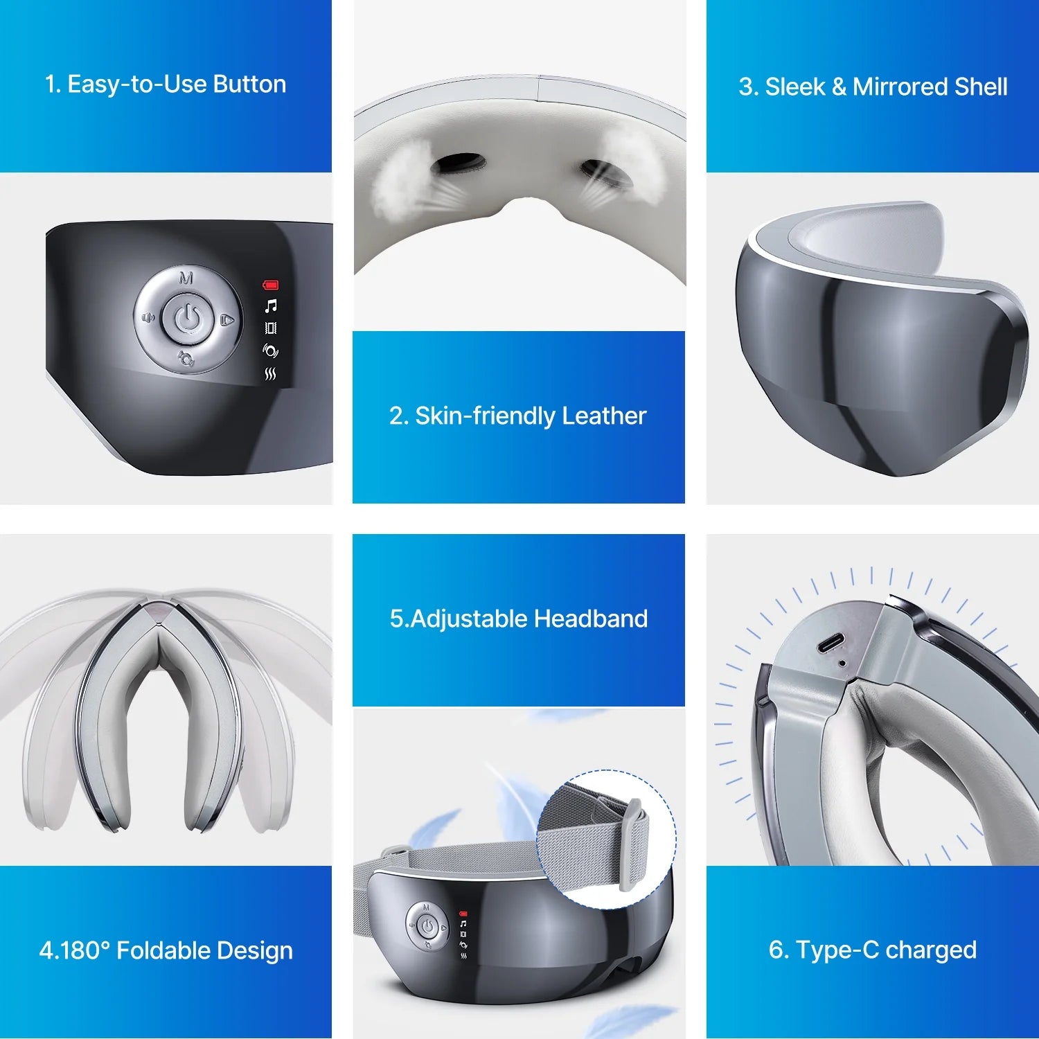 Heated Eye Massager Ture View Adaptive Temple Massage for Eye Relax, Improve Eye Blood Circulation