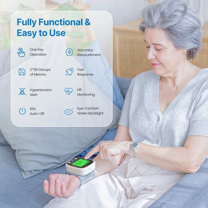 Wrist Blood Pressure Monitor for Home Use, Automatic BP Machine with Large LCD Display, Adjustable Wrist Blood Pressure Cuff, 198 Memory Storage for 2 Users with Carrying Case